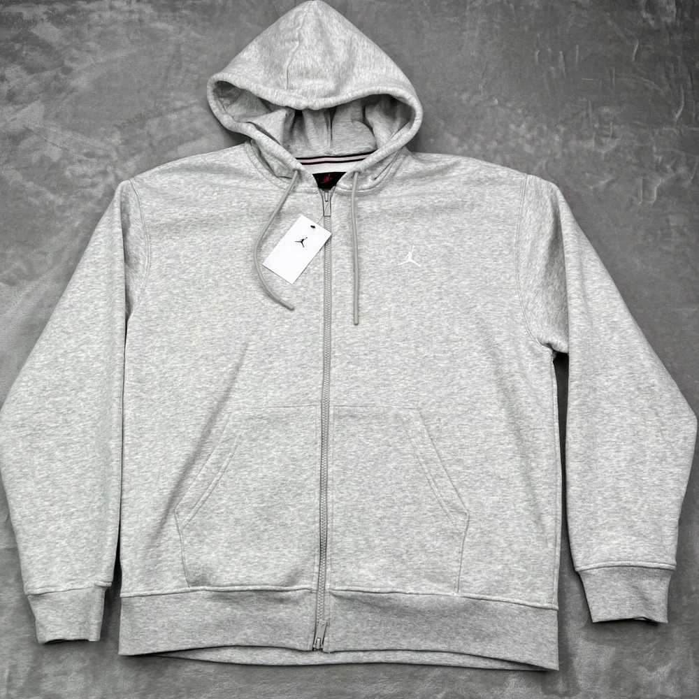 Jordan Brooklyn Fleece Full Zip Hoodie Mens 2XL Gray Solid Hooded Sweatshirt New